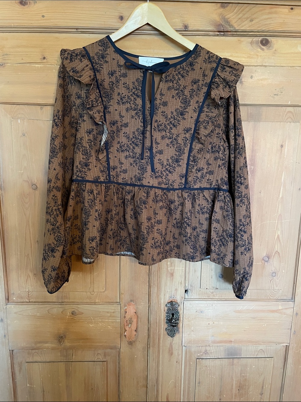 Brown and navy patterned blouse *free with other purchase
